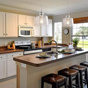 60-Watt 1-Light Brushed Nickel Metal Pendant Light with Seeded Glass Shade for Kitchen Island Living Room