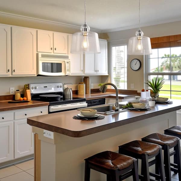 Briignite 60-Watt 1-Light Brushed Nickel Metal Pendant Light with Seeded Glass Shade for Kitchen Island Living Room