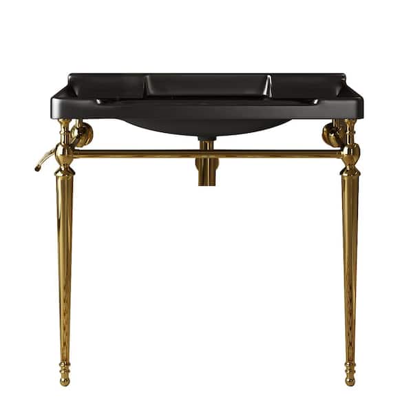36 in. Freestanding Gold Bath Vanity with Black Ceramic Top Unassembled