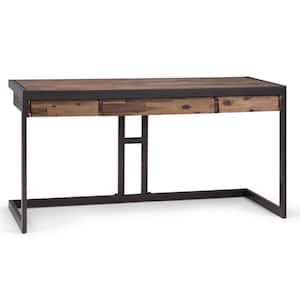 Erina Solid ACACIA Wood Industrial 60 in. Wide Writing Office Desk in Rustic Natural Aged Brown