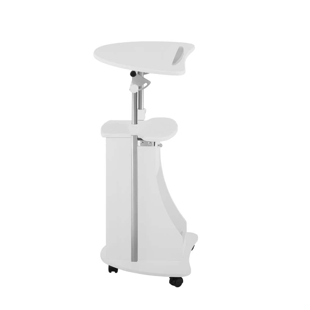 White Adjustable Height Rolling Laptop Cart with Storage Cabinet