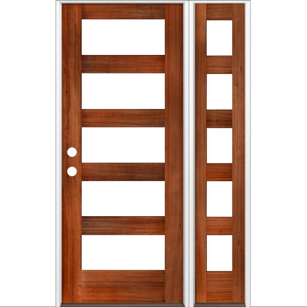 46 in. x 80 in. Modern Hemlock Right-Hand/Inswing 5-Lite Clear Glass Red Chestnut Stain Wood Prehung Front Door price history on PriceWatchPro