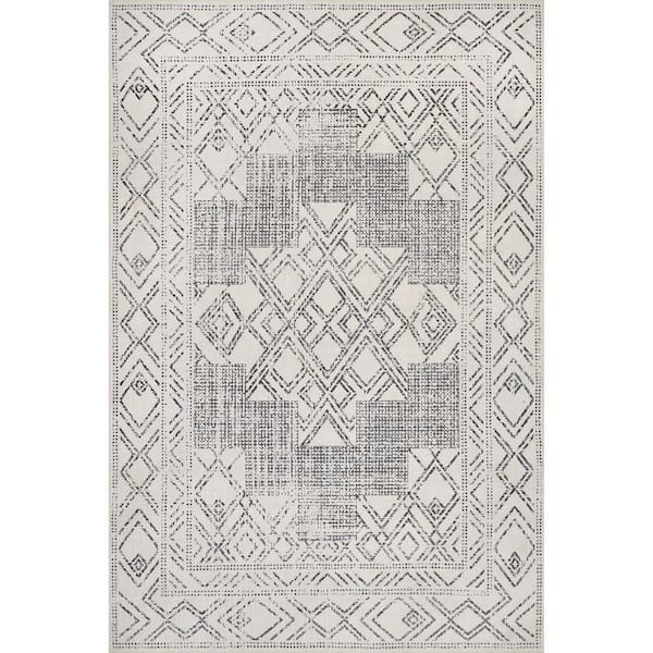 nuLOOM Mia Light Gray 2 ft. 6 in. x 8 ft. Machine Washable Geometric Medallion Indoor Runner Rug