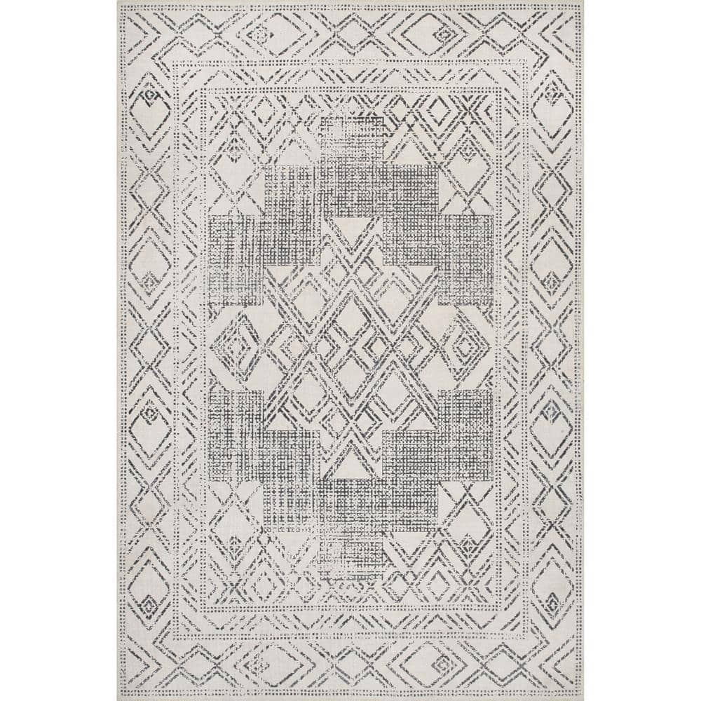 nuLOOM Mia Light Grey 8 ft. x 10 ft. Machine Washable Geometric Medallion Indoor Area Rug