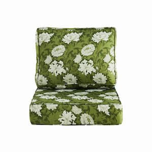 Outdoor Cushion Thick Deep Seat Pillow Back For Wicker Chair, 24 in. x 24 in. x 6 in., Square, Floral in Green