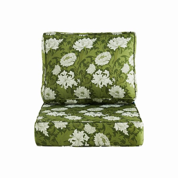 ARTPLAN Outdoor Cushion Thick Deep Seat Pillow Back For Wicker Chair, 24  in. x 24 in. x 6 in., Square, Floral in Green CPS11 - The Home Depot