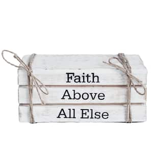 2.5 in. H Whitewash Faith Above All Else Wooden Faux Book Stack