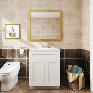 27 in. W x 21 in. D x 34.5 in. H in Shaker White Plywood Ready to Assemble Floor Vanity Sink Base Kitchen Cabinet