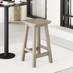 Laguna 24 in. HDPE Plastic All Weather Square Seat Backless Counter Height Outdoor Bar Stool in Weathered Wood