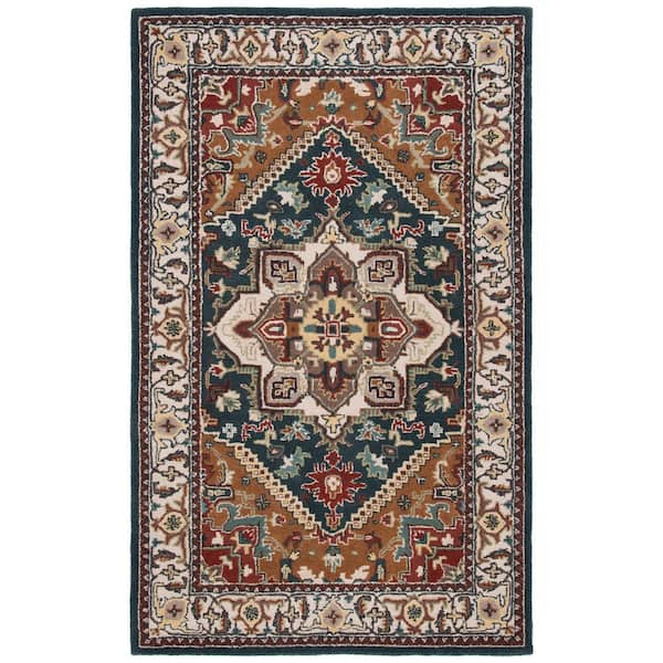 SAFAVIEH Heritage Dark Green/Brown 4 ft. x 6 ft. Border Floral ...