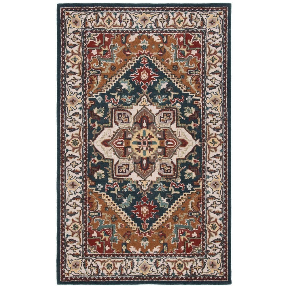 Handmade Round Tufted Dark Green Wool Area Rug