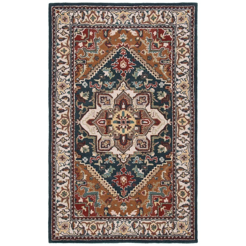 SAFAVIEH Heritage Dark Green/Brown 6 ft. x 9 ft. Border Floral ...