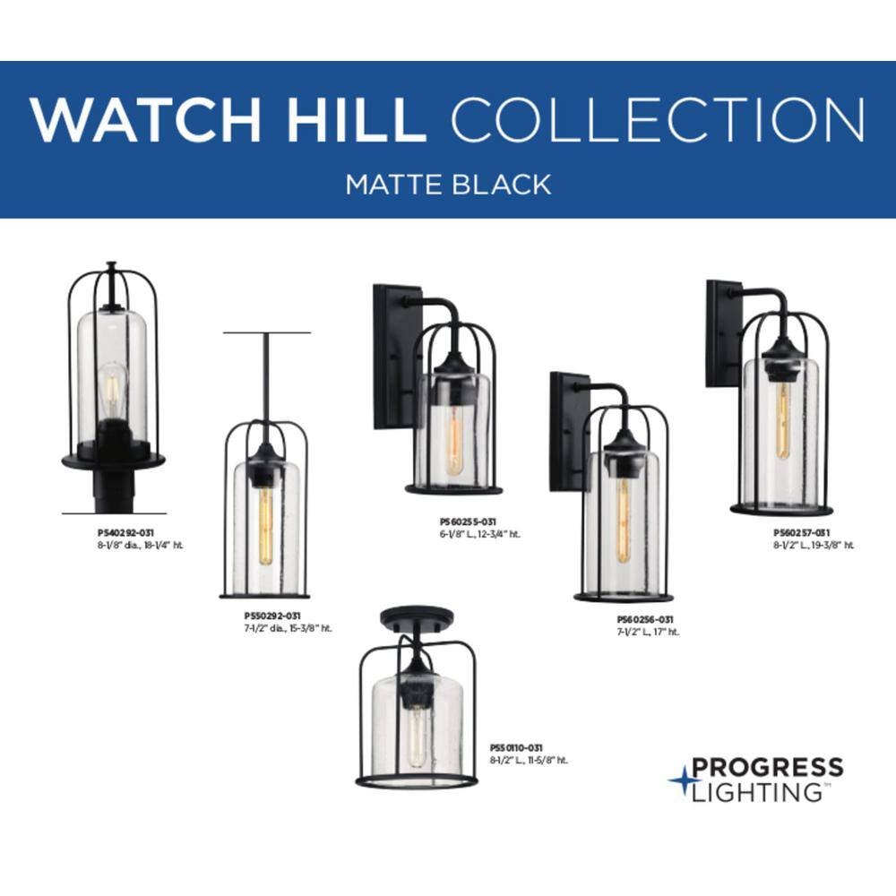 Textured Black Semi-Flush Mount Light with Clear Seeded Glass Shade