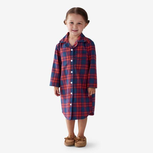 The Company Store Company Cotton Family Flannel Girls 14/16-Red/Navy Plaid Nightgown