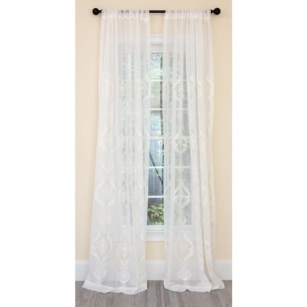 Manor Luxe White Jacquard Embroidered Rod Pocket Sheer Curtain - 52 in. W x 96 in. L (1-Piece)