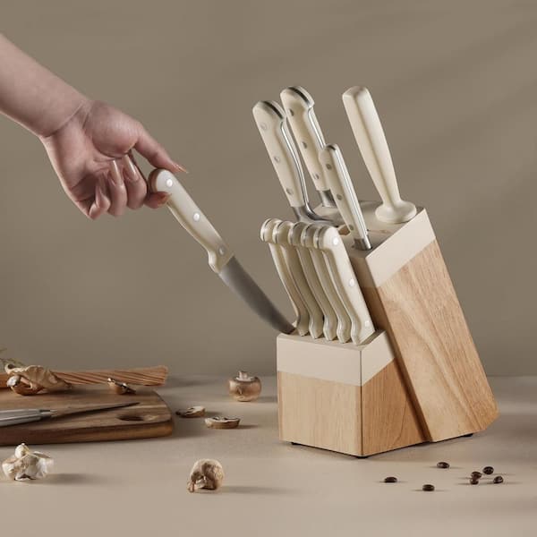 Numhew 14-Piece Cream High Carbon Stainless Steel Knife Set with