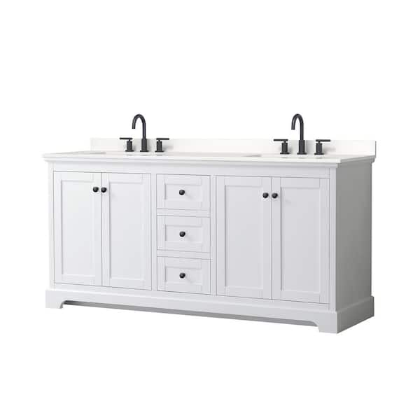 Wyndham Collection Avery 72 in. W x 22 in. D x 35 in. H Double Bath Vanity in White with White Quartz Top