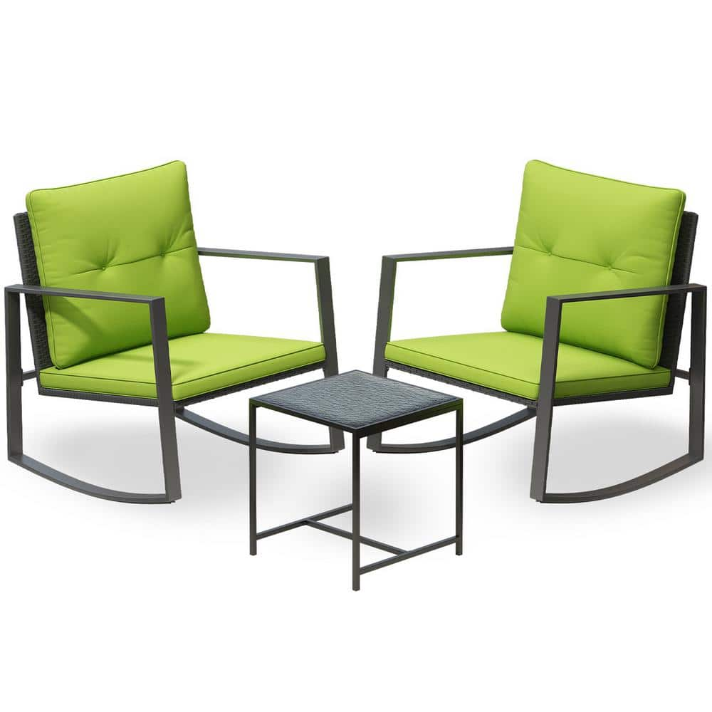 Serenity Decor 3-Piece Rocking Bistro Set--Glass Coffee Table with 2 Chairs-Green -  Pyramid Home Decor, PHD-R110-GN