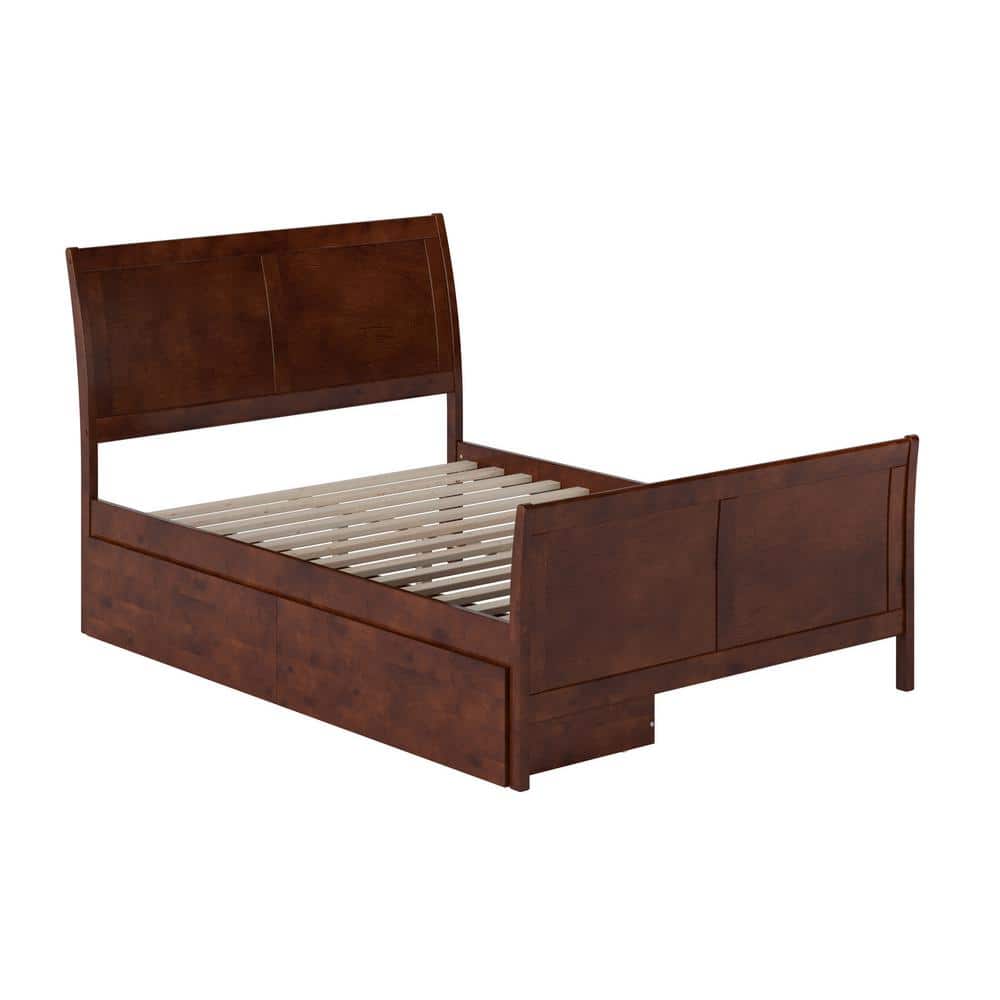 Portland Walnut Full Platform Bed with Storage Drawers