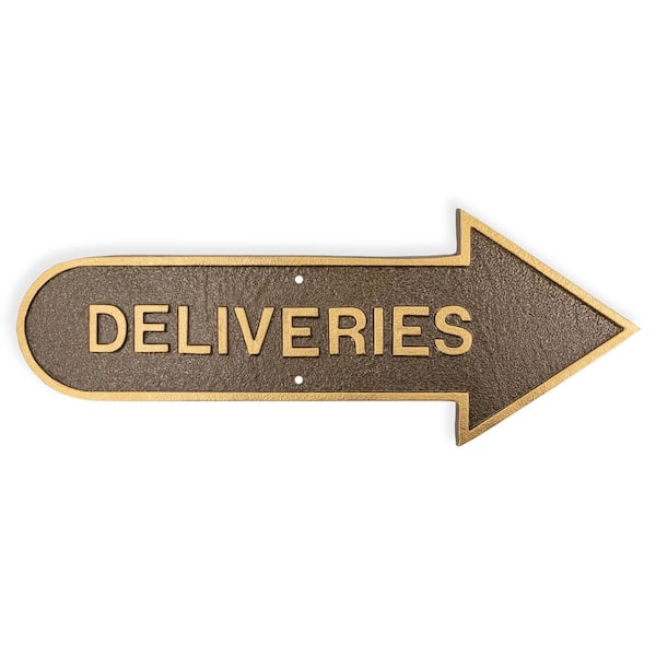 Montague Metal Products 6 in. x 15.5 in. Right Arrow Deliveries Statement Plaque Sign-Hammered Bronze