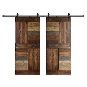 S Series 72 in. x 84 in. Multi Color Finish Knotty Pine Wood Sliding Barn Door with Hardware Kit