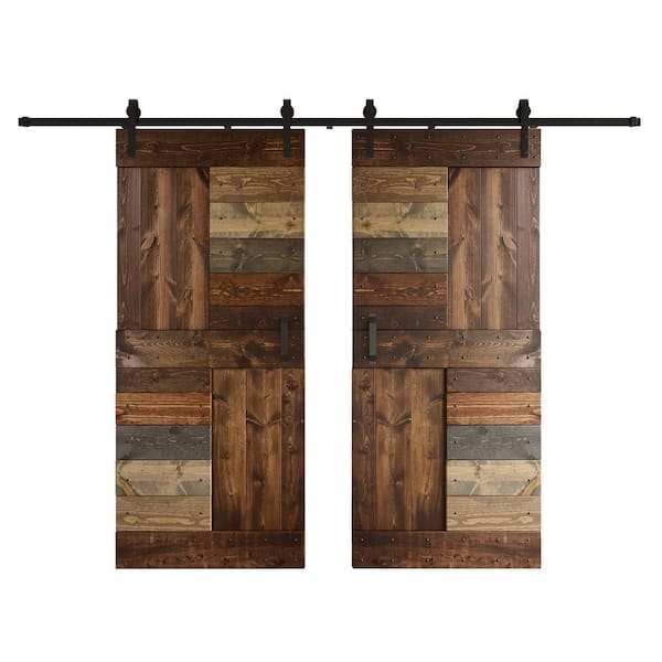 COAST SEQUOIA INC S Series 72 in. x 84 in. Multi Color Finish Knotty Pine Wood Sliding Barn Door with Hardware Kit