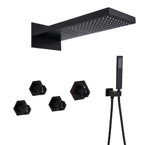 2-Spray 22 in. Flush-Mounted Dual Shower Heads and Handheld Shower Head with 2.5 GPM in Matte Black