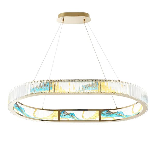 Finesse Decor Boseman's 1-Light Integrated LED CCT Technology Colorful and Gold Circular Chandelier for Living Room