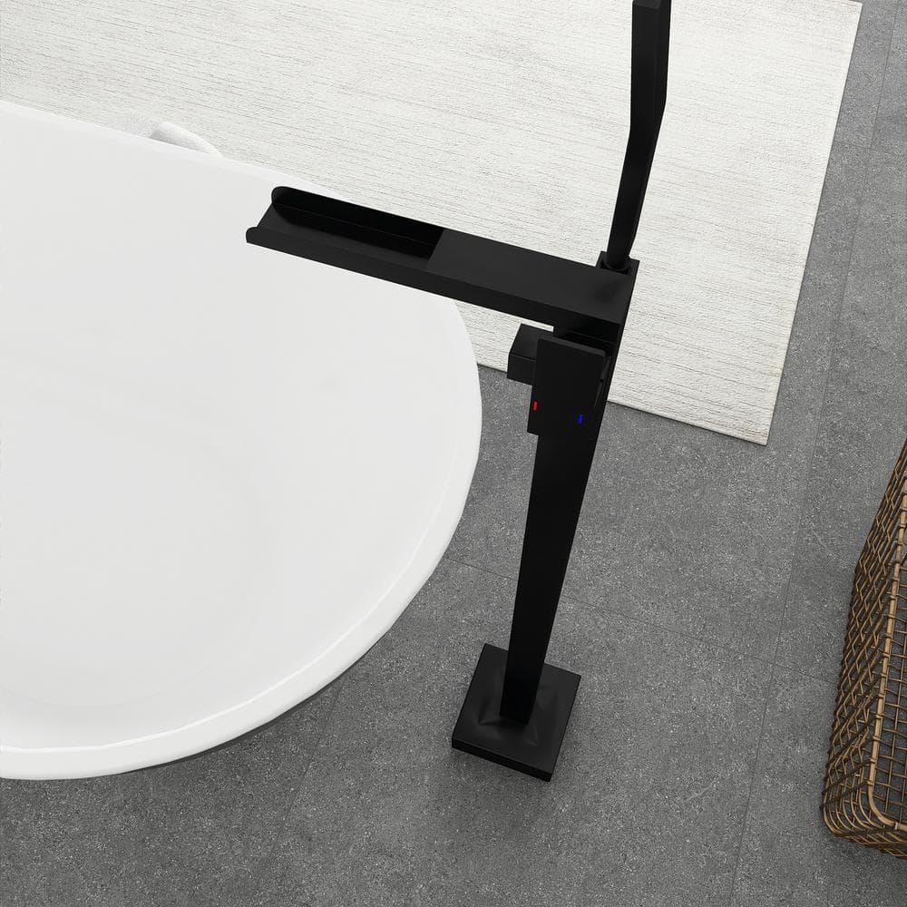 Matte Black Brass Floor-Mounted Freestanding Tub Filler