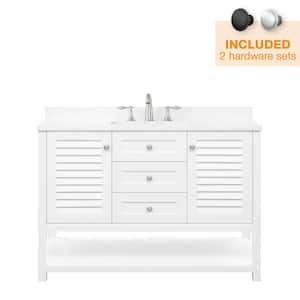 Grace 48 in. W x 22 in. D x 34 in. H Single Sink Bath Vanity in White with White Engineered Stone Top