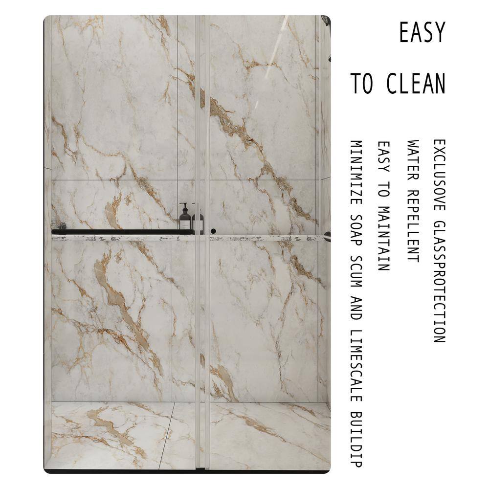 48'' Matte Black Semi-Frameless Sliding Shower Door with Clear Glass