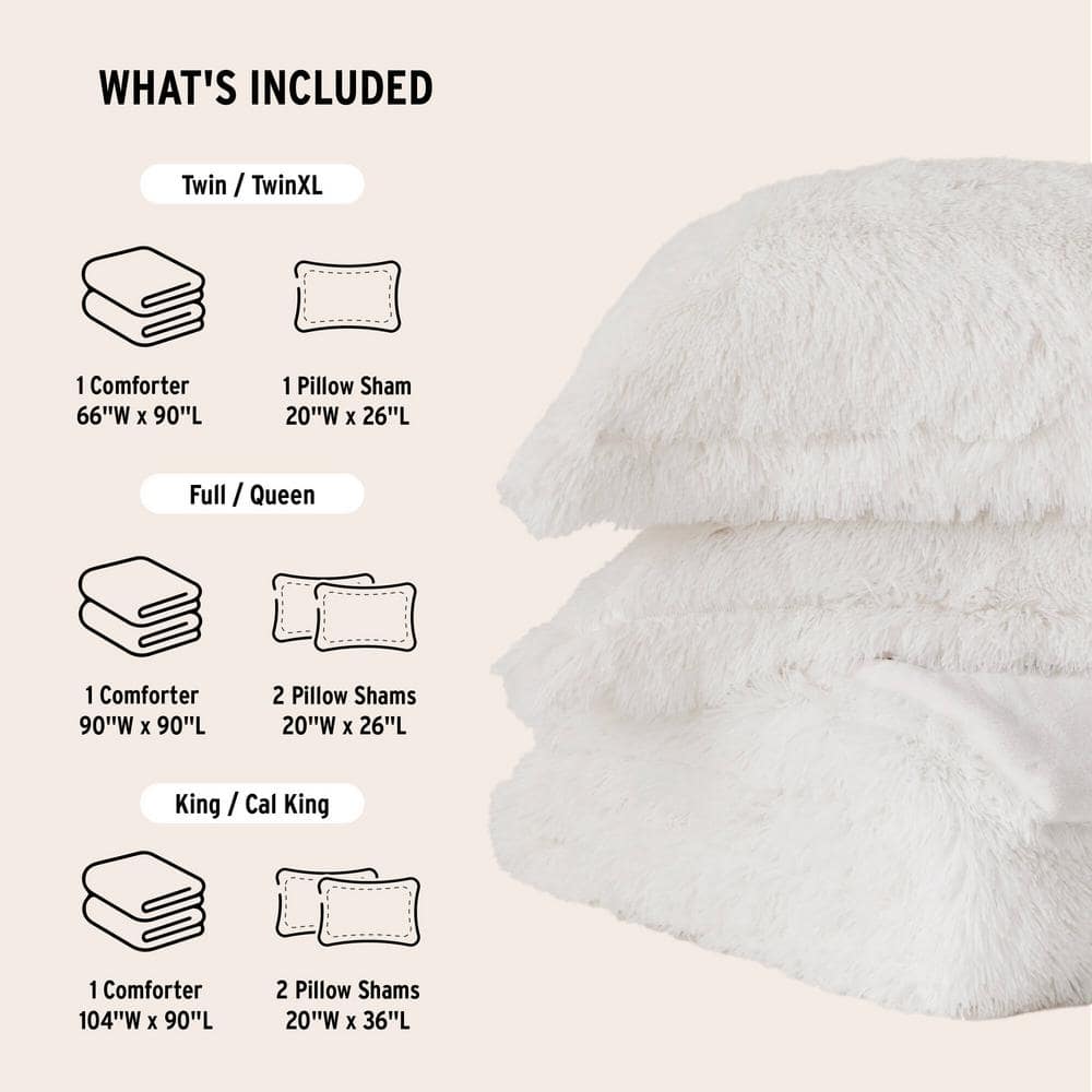 Full White Shaggy Faux Fur Comforter Set