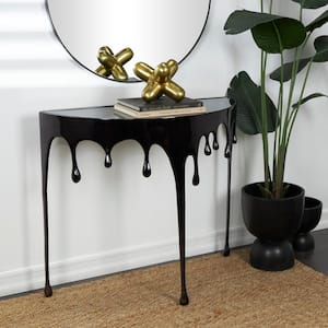 36 in. and 32 in. Black Large Half-Circle Glass Aluminum Drip Console Table with Melting Designed Legs