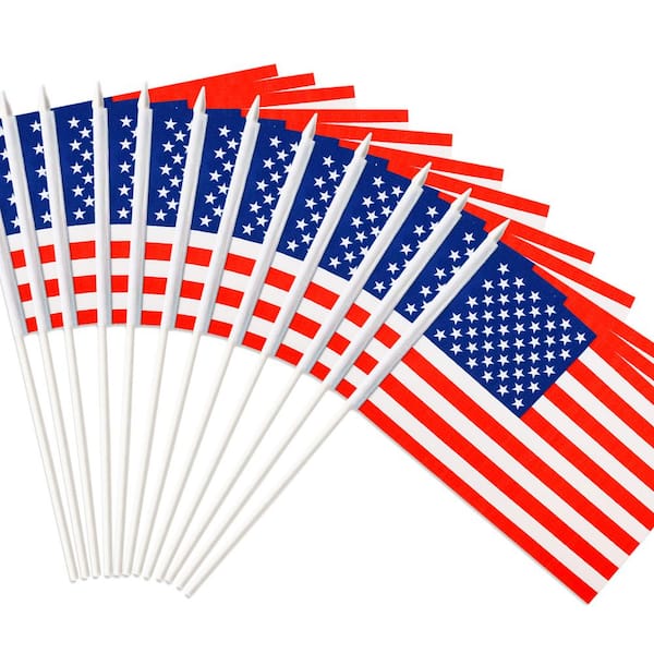 10 Pack Small American Flags on Stick /Small US Flags/Handheld American 