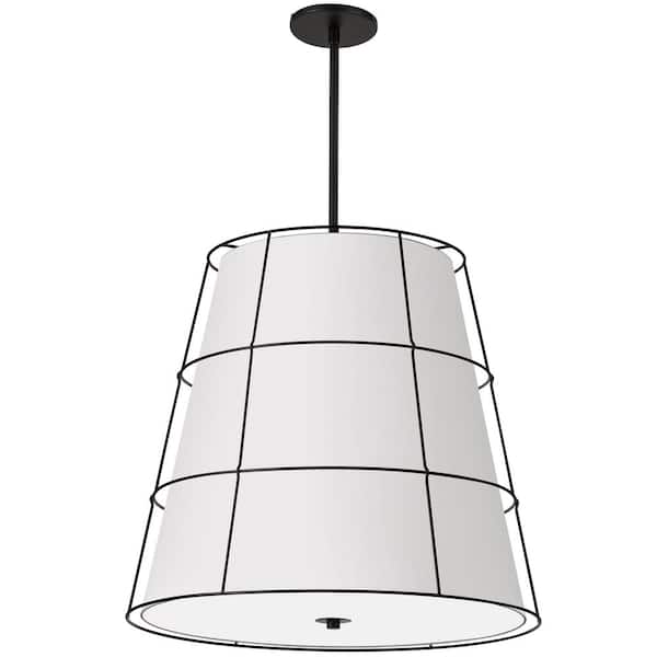 Dainolite Alcala 4-lights Matte Black Pendant with White Fabric Shade