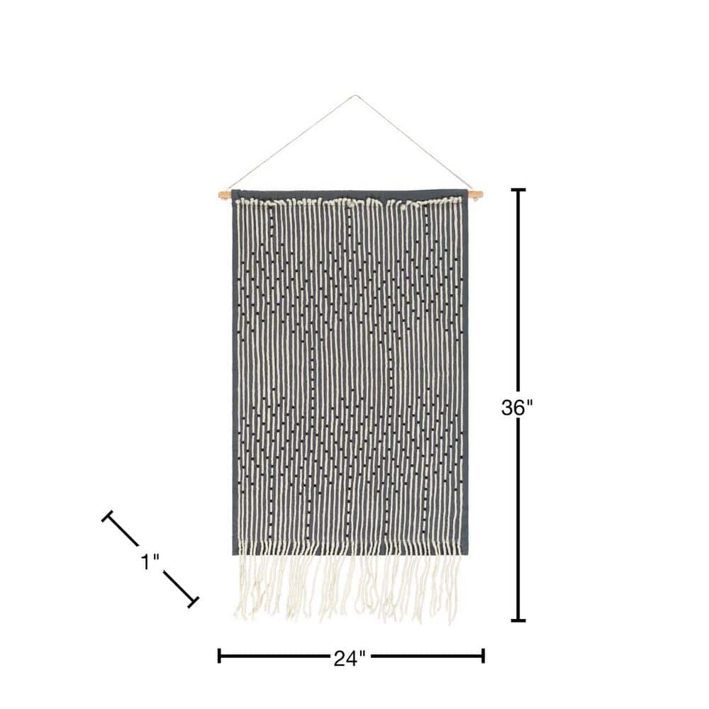 Medium Gray Cotton Woven Wall Hanging with Fringe