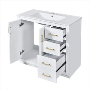 36 in. W x 18.3 in. D x 33.7 in. H Bathroom White Linen Cabinet