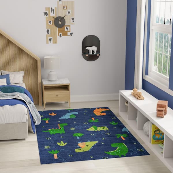 Imagination Navy Multicolor 4 ft. x 5 ft. Graphic Contemporary Area Rug