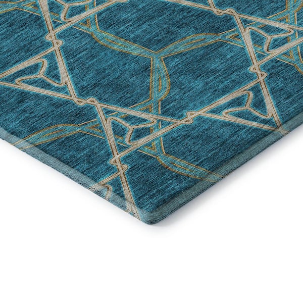 Mayfield Premium Machine Washable Abstract AMF959 Teal 8 ft. x 10 ft. Area Rug