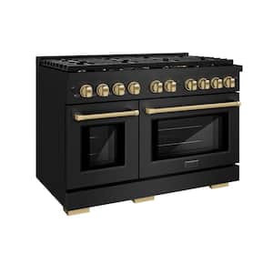 Autograph Edition 48 in. 8-Burner Freestanding Gas Range in Black Stainless Steel and Champagne Bronze Accents