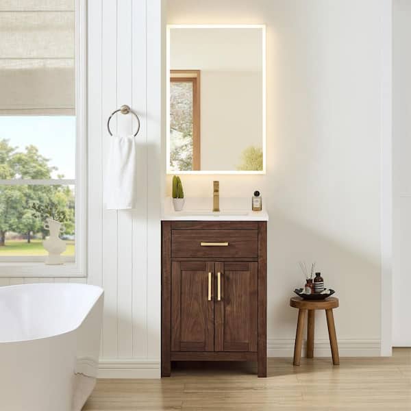 Beckett 24 in. Single Freestanding Dark Walnut Bath Vanity with White Cultured Marble Top