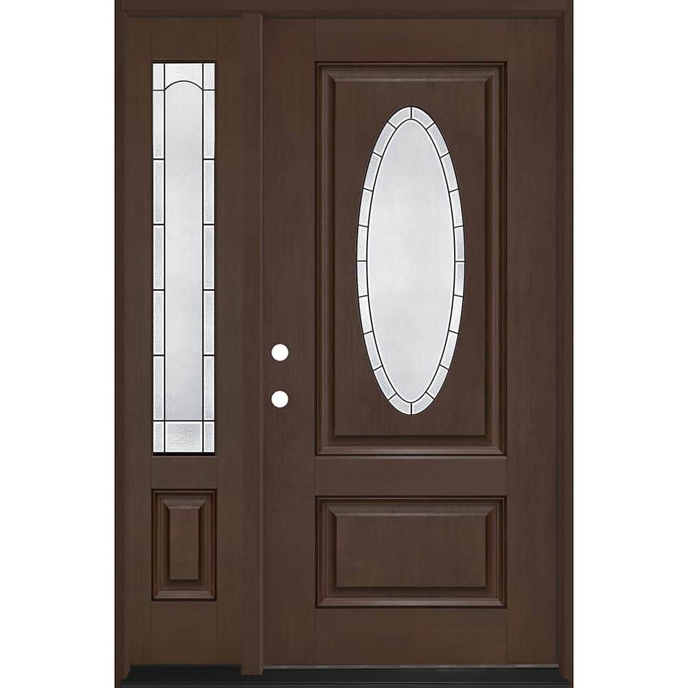 Regency 51 in. x 80 in. 3/4L Oval Empire Glass RHIS Hickory Mahogany Fiberglass Prehung Front Door w/12in-Full SL 6-9/16 price history on PriceWatchPro