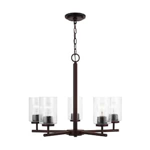 Oslo 5-Light Bronze Transitional Contemporary Chandelier with Clear Seeded Glass Shades and Rotating Arms