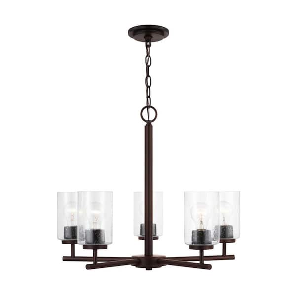 Oslo 5-Light Bronze Transitional Contemporary Chandelier with Clear Seeded Glass Shades and Rotating Arms