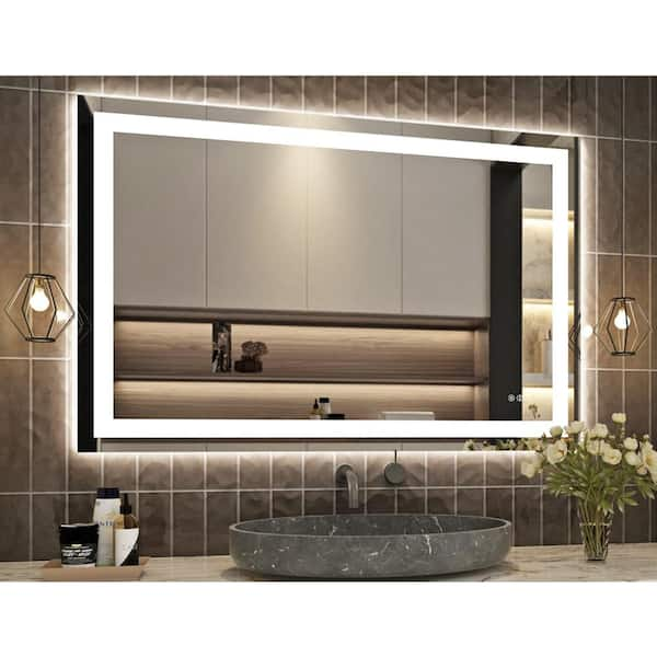 48 in. W x 32 in. H Small Rectangular Frameless LED Light Dimmable Anti-Fog wall mount Bathroom Vanity Mirror