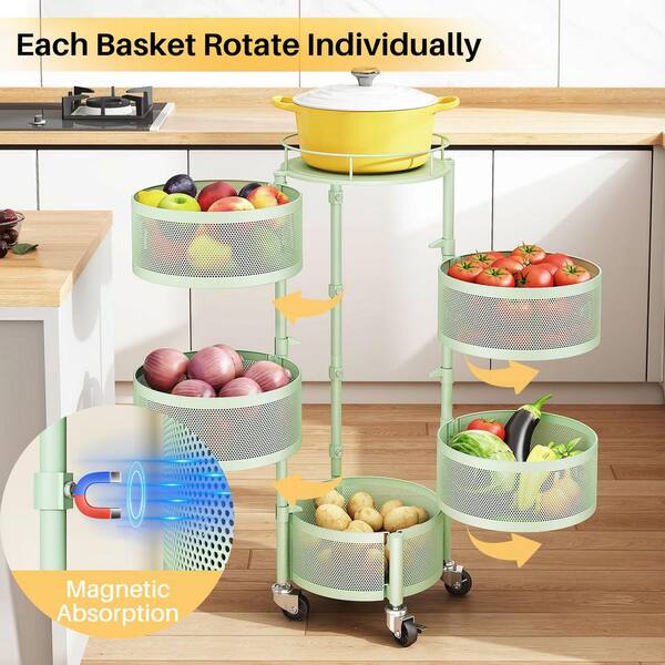 Numhew 5-Tier Green Rotating Storage Rack with 4 Swivel Casters