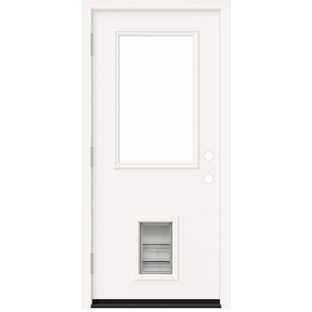 32 in. x 80 in. Reliant Series Clear Half Lite RHOS White Primed Fiberglass Prehung Back Door with Med Pet Door price history on PriceWatchPro