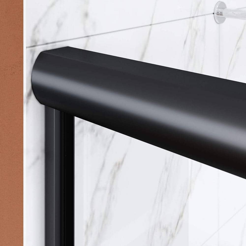 48'' Matte Black Semi-Frameless Sliding Shower Door with Clear Glass