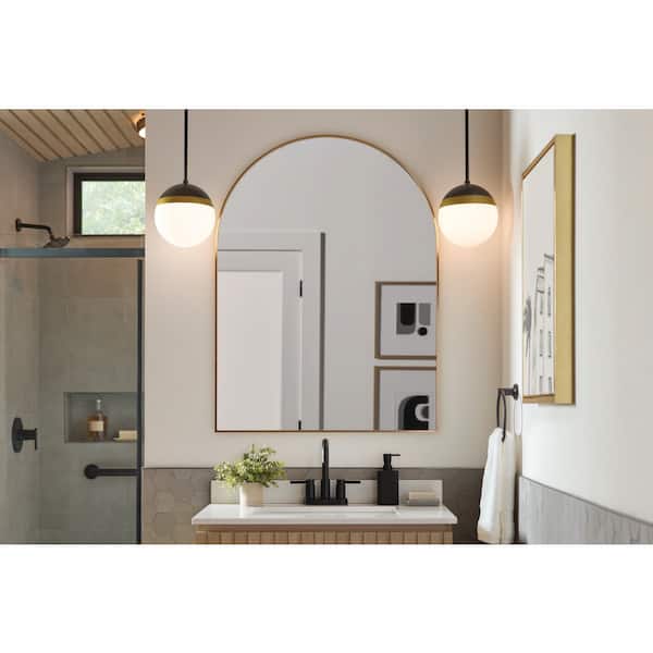 30 in. W x 40 in. H Arched Framed Wall Bathroom Vanity Mirror in Brushed Gold