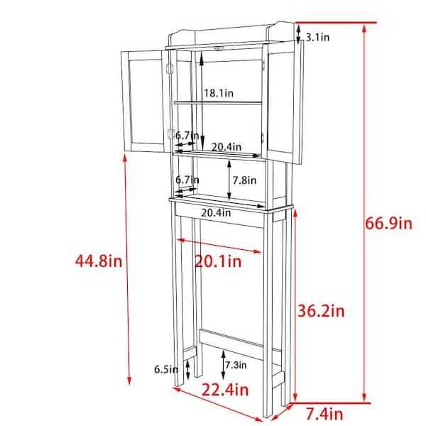 VEIKOUS 22.4-in x 66.9-in x 7.4-in Gray 2-Shelf Over-the-Toilet Storage in  the Over-the-Toilet Storage department at